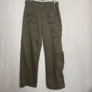 Hot Topic Olive Green Multi-Pocket Girls Cargo Wide Leg Trousers Y2K Size 9